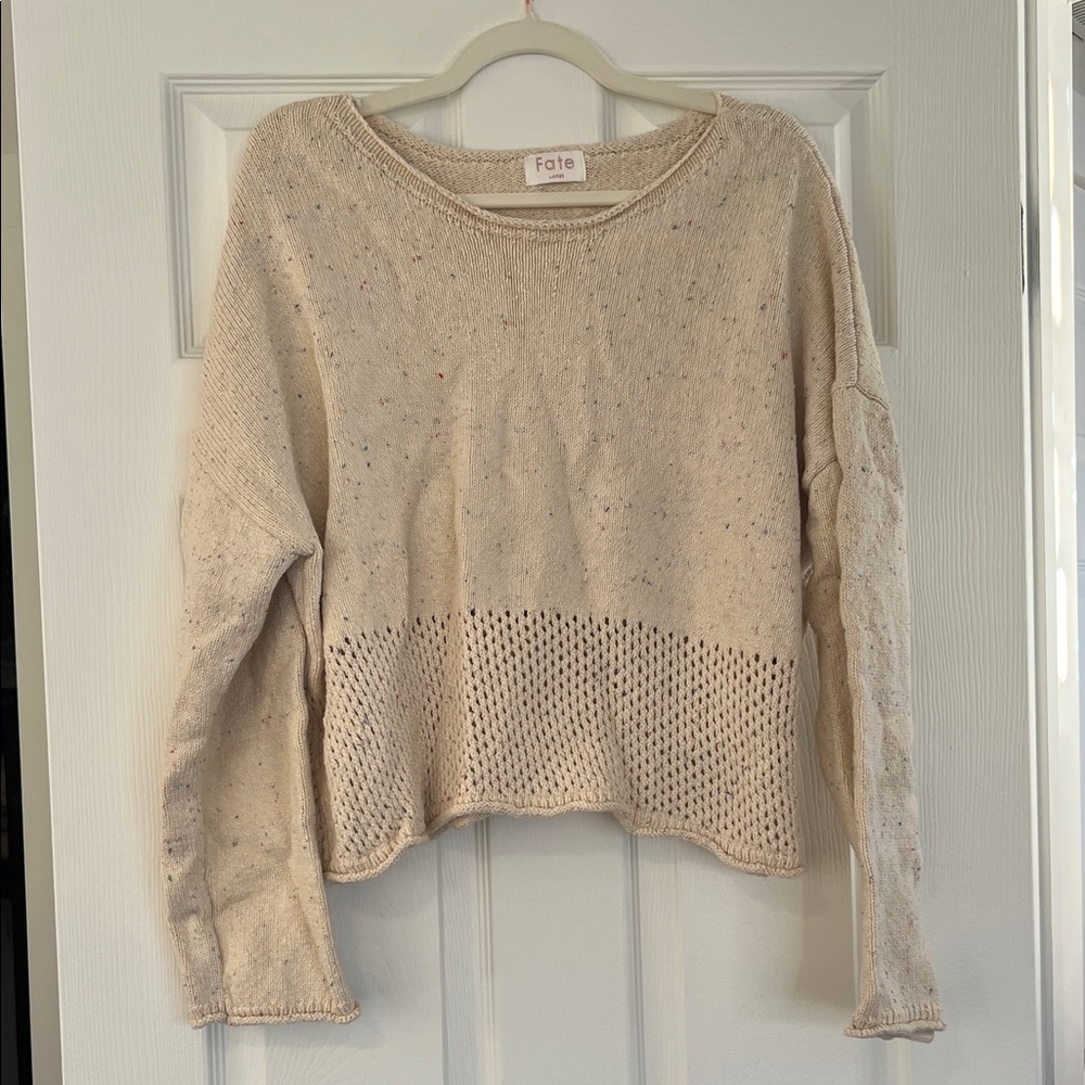 Fate Pale Yellow Speckled Open-Weave Crewneck Sweater